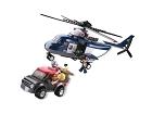 Velká helikoptéra a zloděj v autě, kostky shodné s LEGO