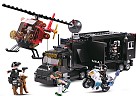 SWAT mobilní základna, vrtulník, motorka, zloděj, kostky shodné s LEGO